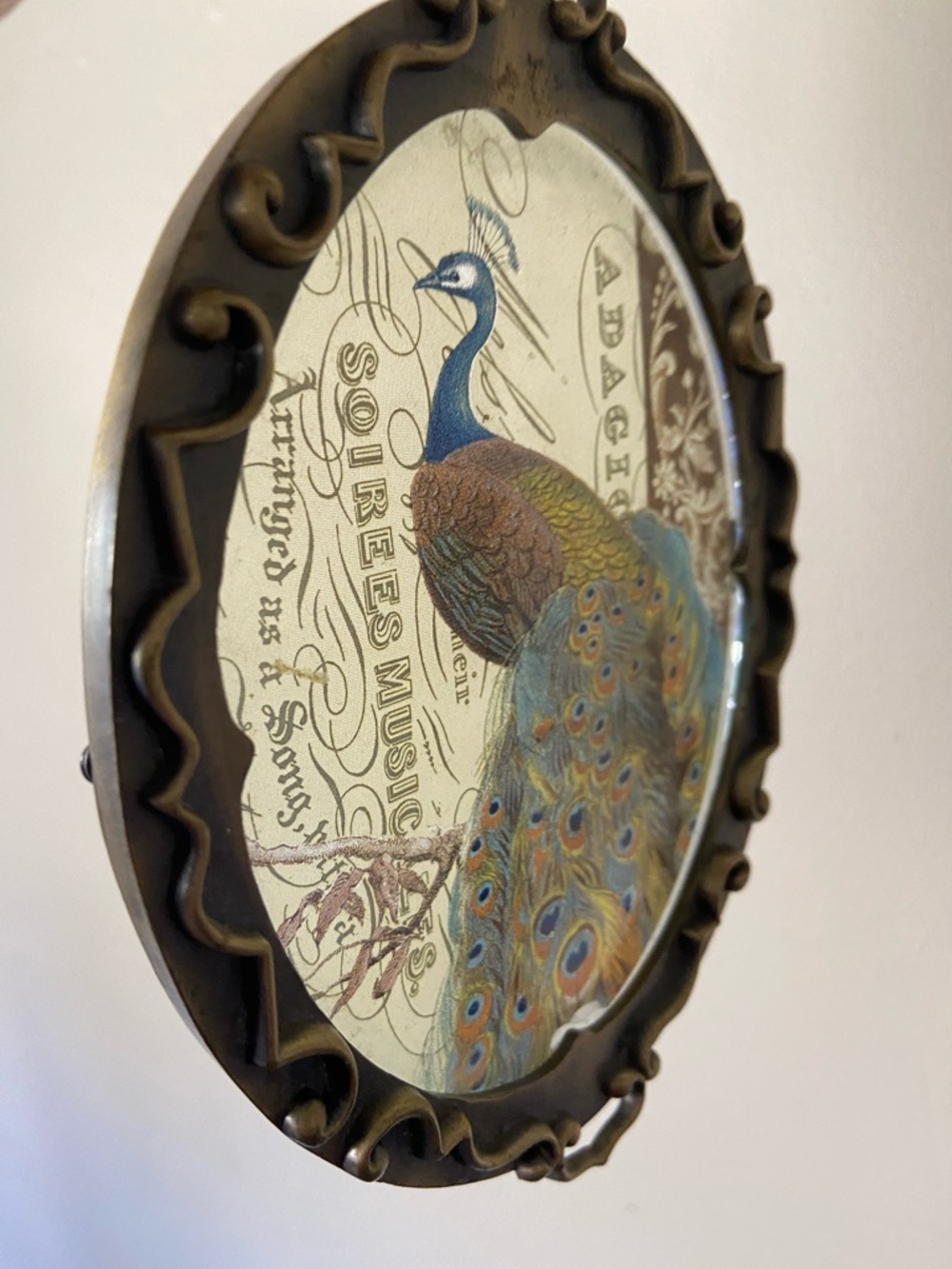 Antique Vintage Lot Rook Lady of the Lake Leather Wallet Peacock Glass Hanging